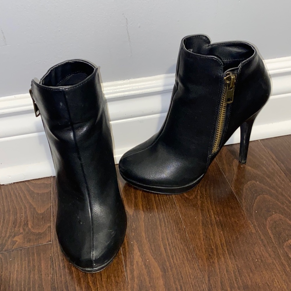 Black Ankle Boots with Gold Zipper